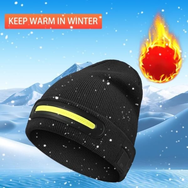 LED Lighted Beanie with Light, Unisex Warm Knitted Black Winter Hat, USB Rechargeable Headlamp Cap for Outdoors, Tech Gift for Men Dad Father Him - Image 7