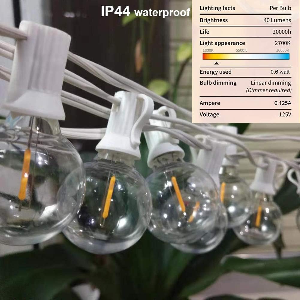 25Ft LED String Lights, G40 Outdoor Patio String Lights with 27 Shatterproof LED Clear Globe Bulbs, Indoor&Outdoor String Lights for Patio Garden Backyard Bistro Pergola Tents Gazebo Decor, White Wire - Image 6