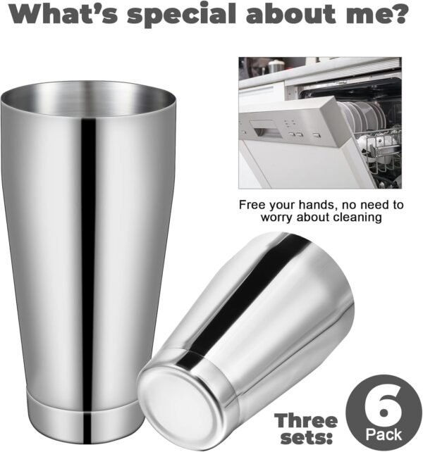 6 Pcs Cocktail Shakers Professional Bar Shaker Boston Shaker Set Stainless Steel Martini Shaker Drink Mixer Basic Tool Weighted Shake Metal Can Cocktail Shaker Set, 18 oz, 28 oz (Silver) - Image 5