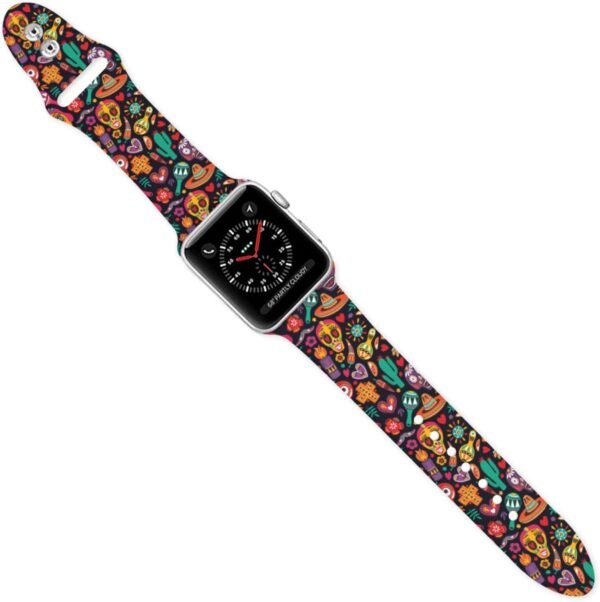 Dia De Los Muertos Day Of The Dead Mexican Watch Bands Compatible with Apple Watch Band 38mm 40mm 41mm 42mm 44mm 45mm 49mm for Women Men, Soft Sport Strap Silicone Replacement Wristband for iWatch - Image 9