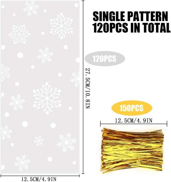 CCINEE Snowflake Treat Bag,Christmas Cellophane Bag with Twist Ties Candy Cookie Bags for Party Supplies,120PCS - Image 3