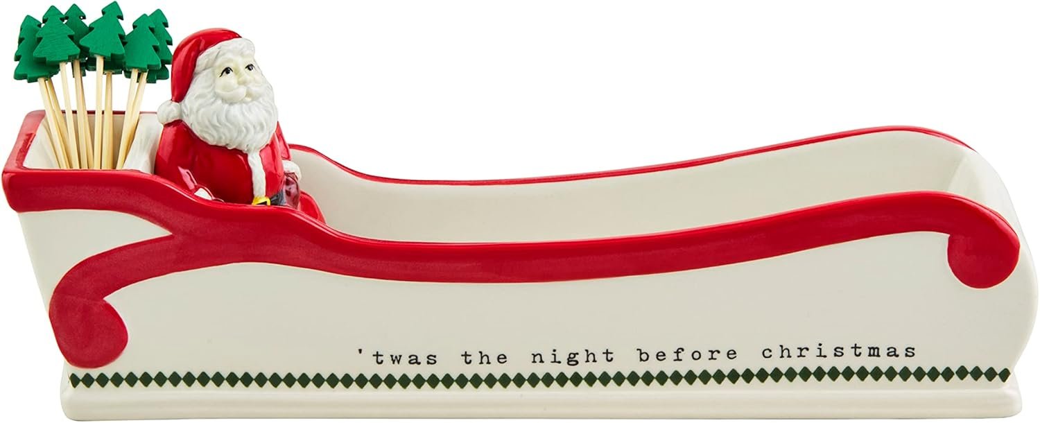 Mud Pie Santa Sleigh Cracker, dish 4 1/4" x 12" | toothpick 3 1/4", Red - Image 2