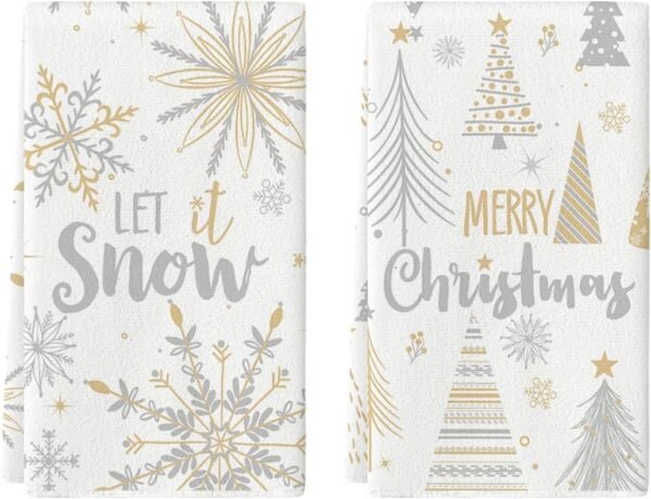 Artoid Mode Snowflake Let It Snow Xmas Trees Merry Christmas Kitchen Towels Dish Towels, 18x26 Inch Daily Seasonal Winter Decoration Hand Towels Set of 2 - Image 2