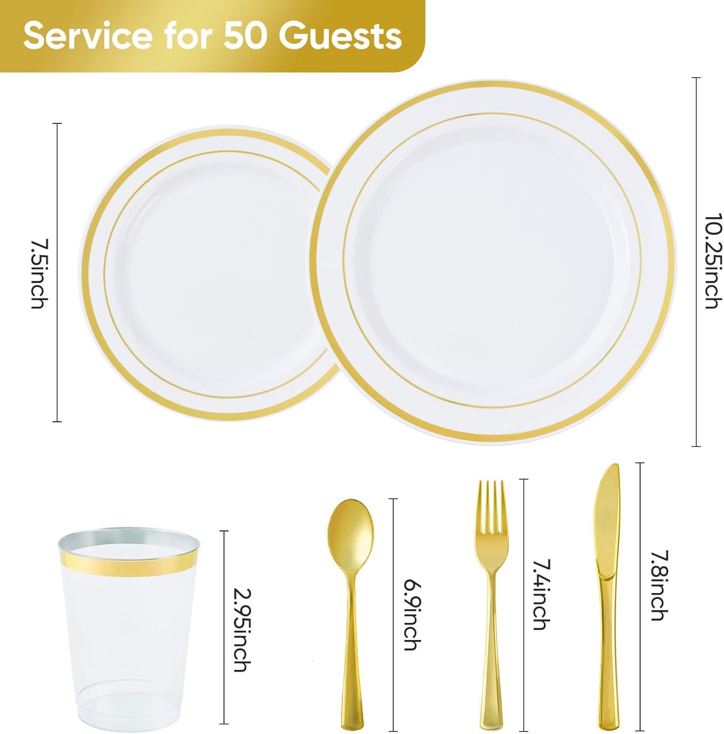 350 Pieces Gold Disposable Plates for 50 Guests, Disposable Plastic Plates for Party, Wedding, Dinnerware Set of 50 Dinner Plates, 50 Salad Plates,50 Cups and 50 Paper Napkins, Gold - Image 4