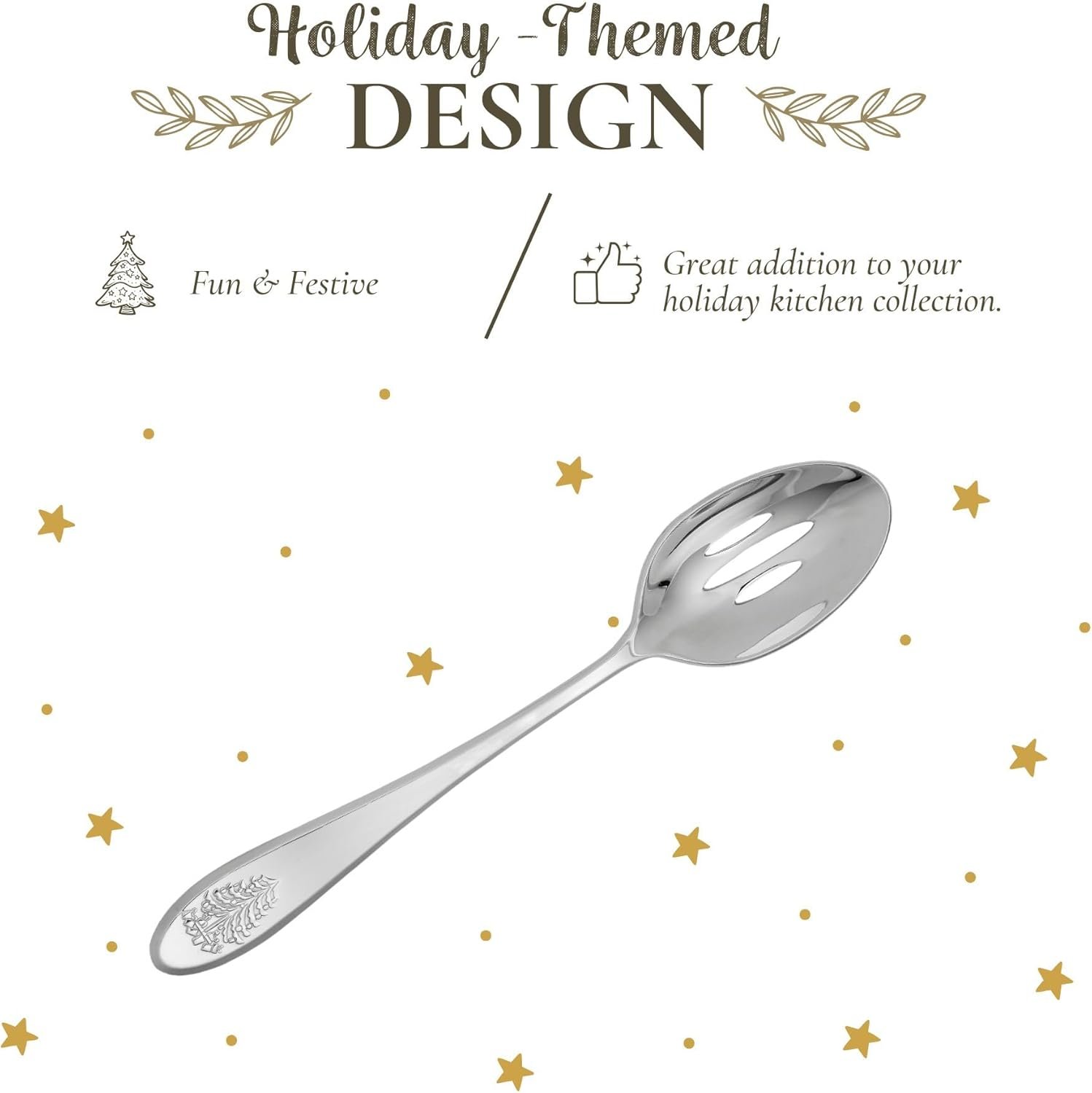 Spode Christmas Tree 10" Slotted Serving Spoon, Holiday Flatware for Festive Gatherings, Christmas Serving Utensils - 18/10 Stainless Steel Decorative Flatware for Christmas Table Settings - Image 4