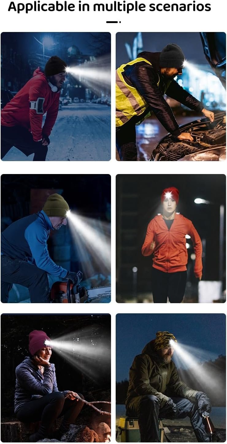 Unisex Beanie with Rechargeable LED Light, Gloves, Bluetooth Headband Black - Image 3