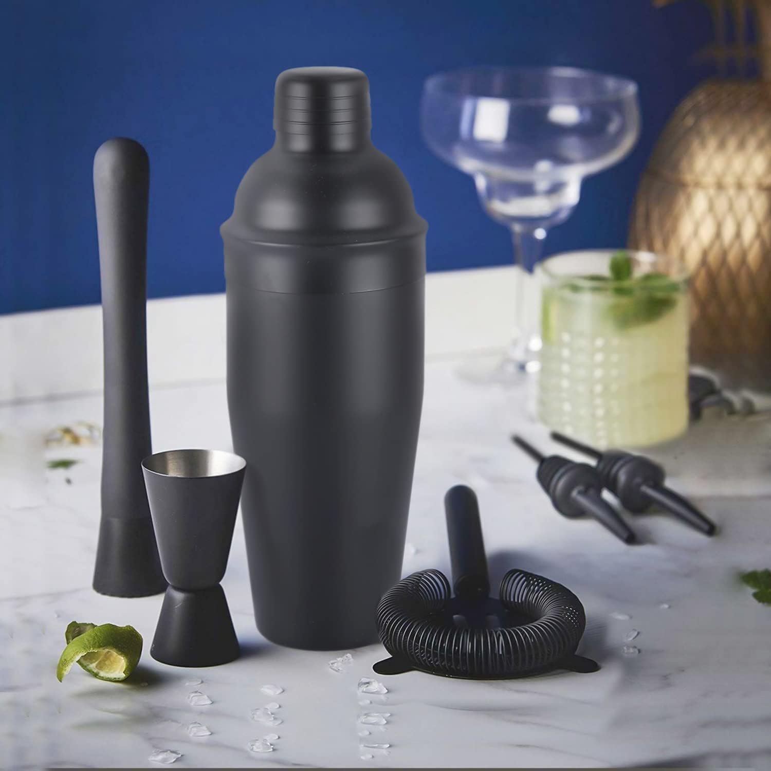 11Pcs-Cocktail Shaker Set Black Bartending Kit 25oz Cocktail Bar Set Cocktail Mix Drink Making Kit Professional Bar and Home Drink Bar Tools for Bartender(Matte Black) - Image 8