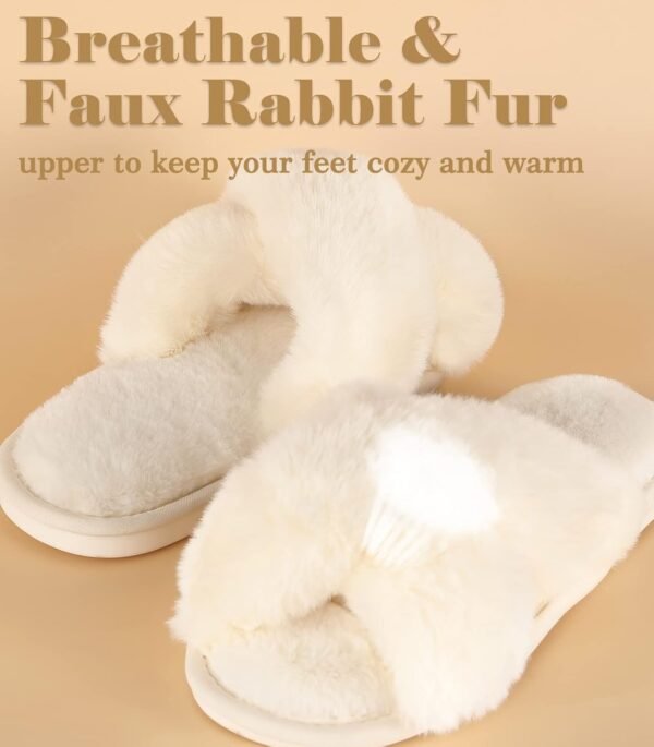 Ankis Womens Fuzzy Memory Foam Slippers Cross Band Cozy Plush Home Slippers Fluffy Furry Open Toe House Shoes Indoor Outdoor Slide Slipper - Image 4