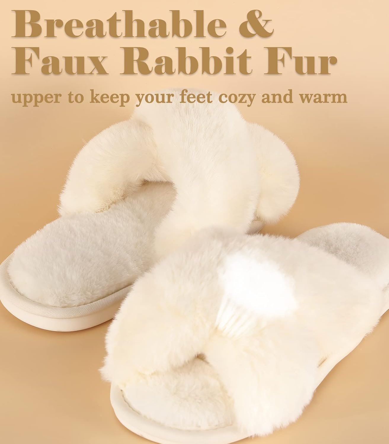 Ankis Womens Fuzzy Memory Foam Slippers Cross Band Cozy Plush Home Slippers Fluffy Furry Open Toe House Shoes Indoor Outdoor Slide Slipper - Image 4