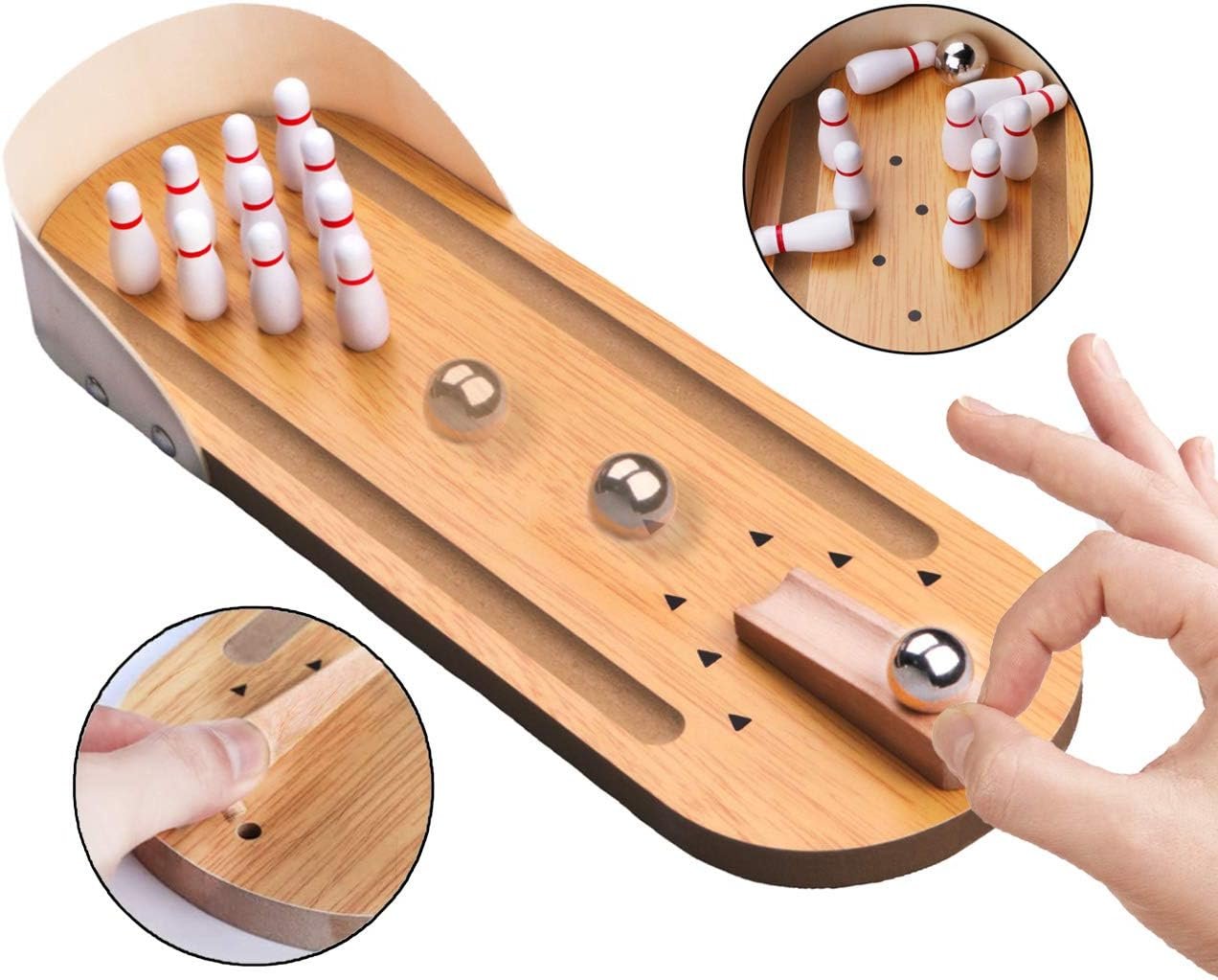 Table Top Mini Bowling Game Set-Tabletop Wooden Board Mini Arcade Desktop Tiny Bowling Shooting Alley Office Desk Stress Relief Gadgets Small Finger Toys Fun Gag Gifts for MenWomen Kids Teens Boys - Image 4
