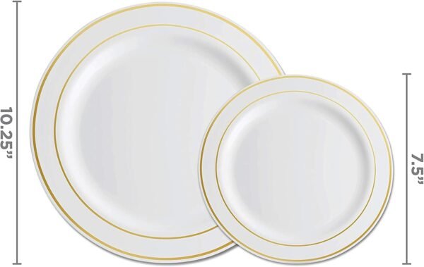 125 Piece Gold Dinnerware Party Set - 50 Gold Rim Plastic Plates, 25 Dinner 25 Dessert Plates, 25 Knives, 25 Forks, 25 Spoons - 25 Guest Disposable Set for Wedding Birthday Parties - Image 3