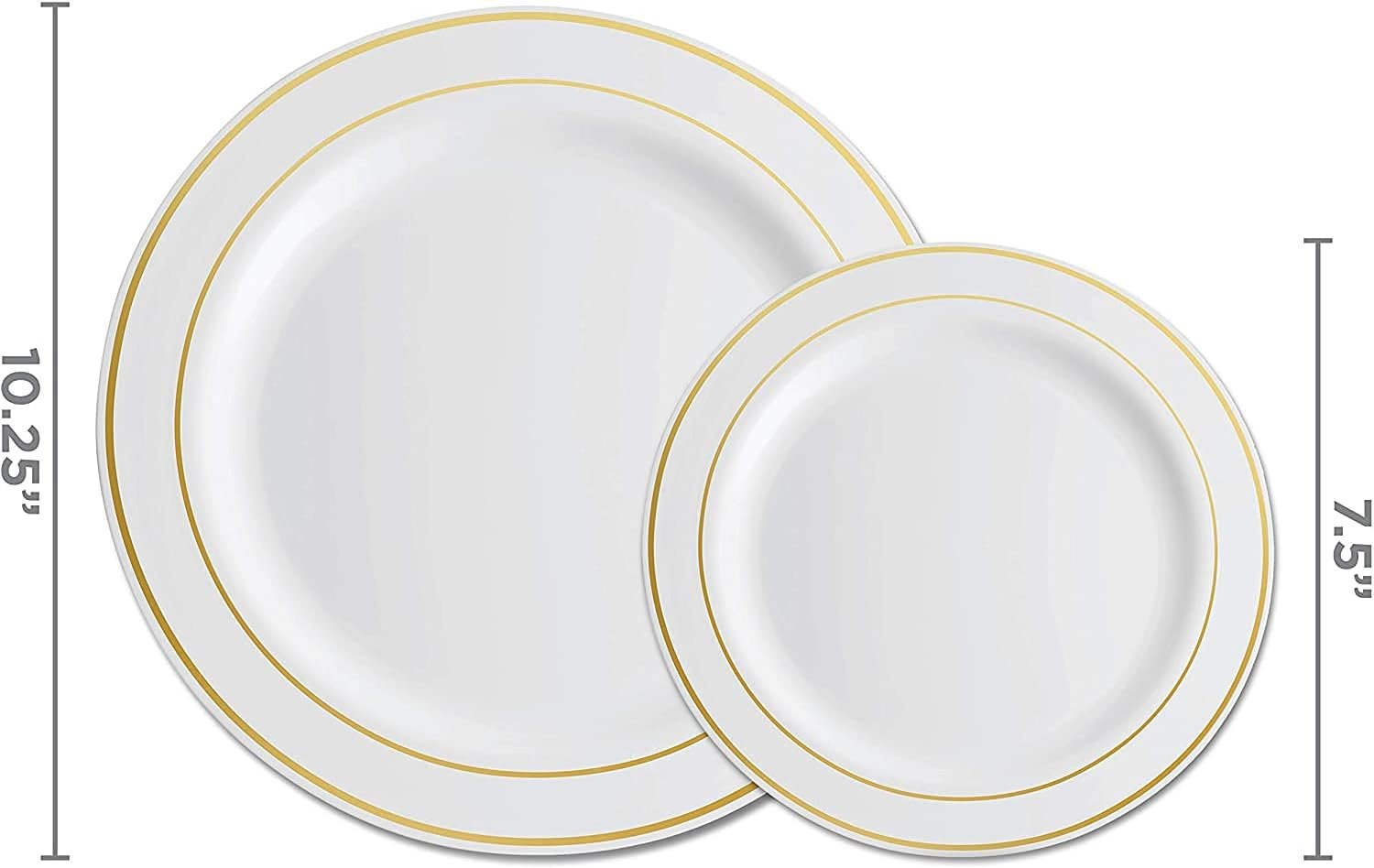 125 Piece Gold Dinnerware Party Set - 50 Gold Rim Plastic Plates, 25 Dinner 25 Dessert Plates, 25 Knives, 25 Forks, 25 Spoons - 25 Guest Disposable Set for Wedding Birthday Parties - Image 3
