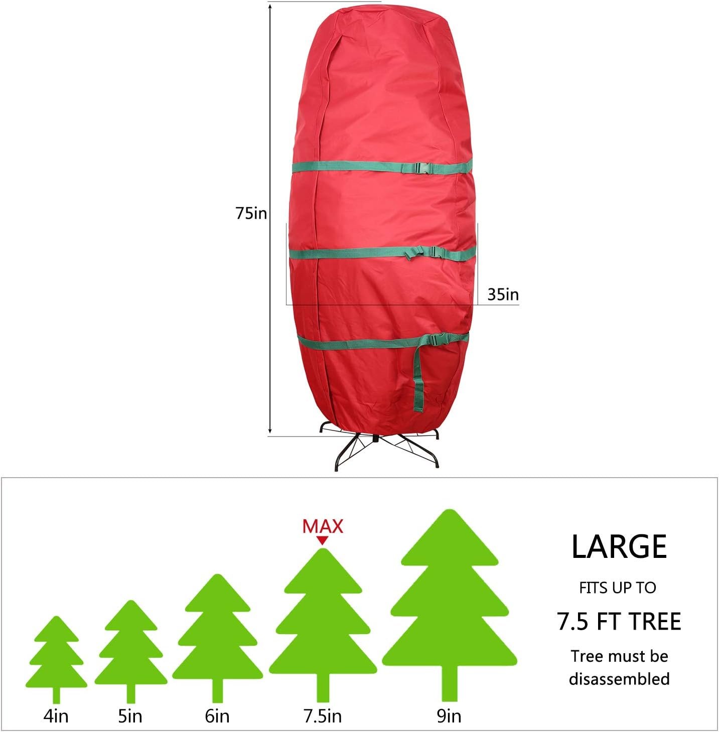 Sattiyrch Upright Christmas Tree Storage Bag,Fits Up to 7.5 ft Tall Artificial Tree,Heavy Duty 600D Canvas Red Christmas Tree Storage Container with Sleek Zipper and Durable Handles (7.5 FT) - Image 7