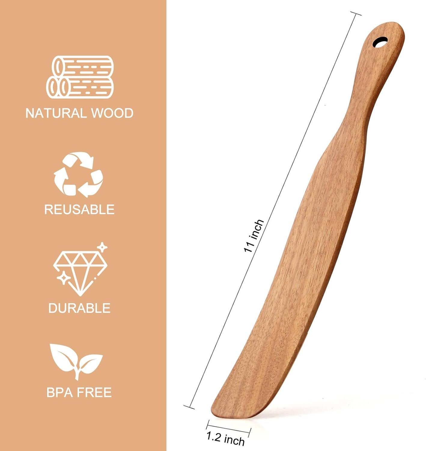 Skinny Wooden Spurtle for Sourdough Starter, Spreading, Baking, Mixing Sourdough Spoon Stirring Stick Wood Bread Spatula for Cooking Utensils Flat Spurtles Kitchen Tools Scraper Jar Spatula - Image 6