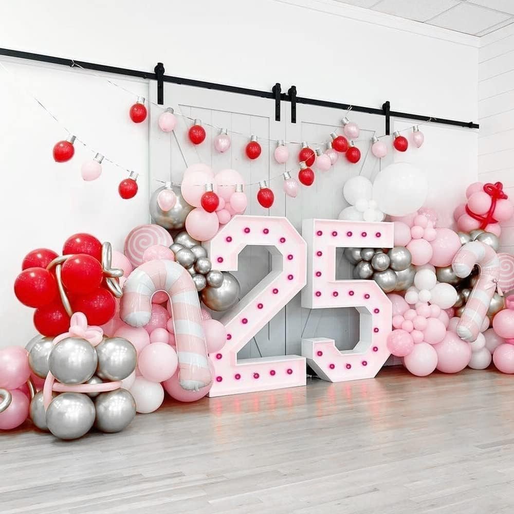 140Pcs Christmas Balloon Garland Arch Kit - Red Pink Candy Cane Balloons Sweet Lollipop Foil Balloon for Christmas New Year Birthday Xmas Holiday Party Decorations - Image 6