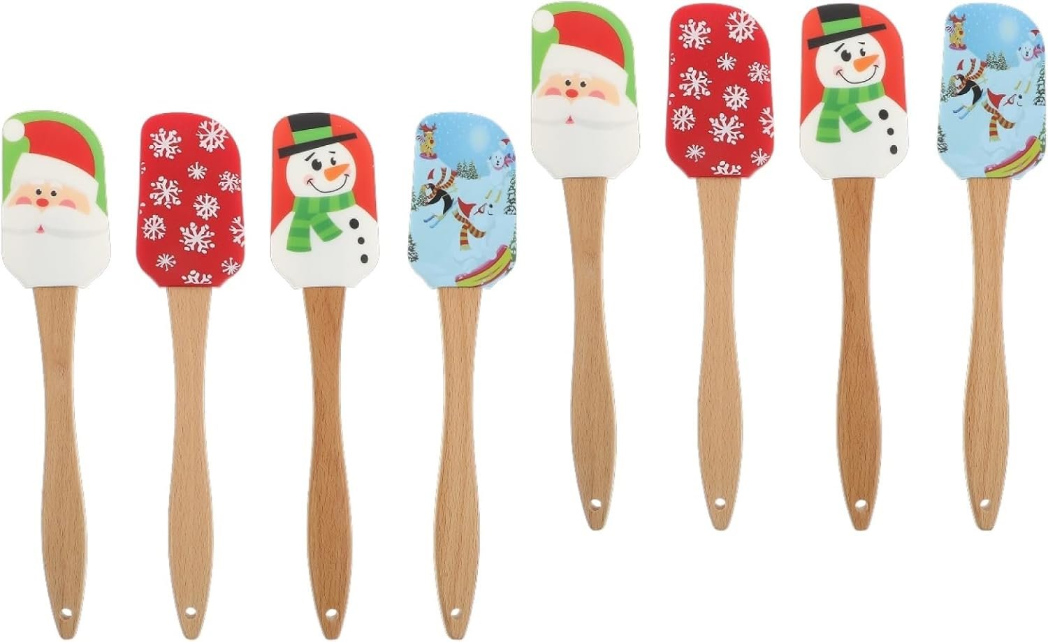 Cabilock 8 pcs Christmas Silicone Spatula-Christmas Baking Spatula with Wooden Handle,Mixing Scraper Christmas Decorating for Kitchen Baking Cookie Cake - Image 2