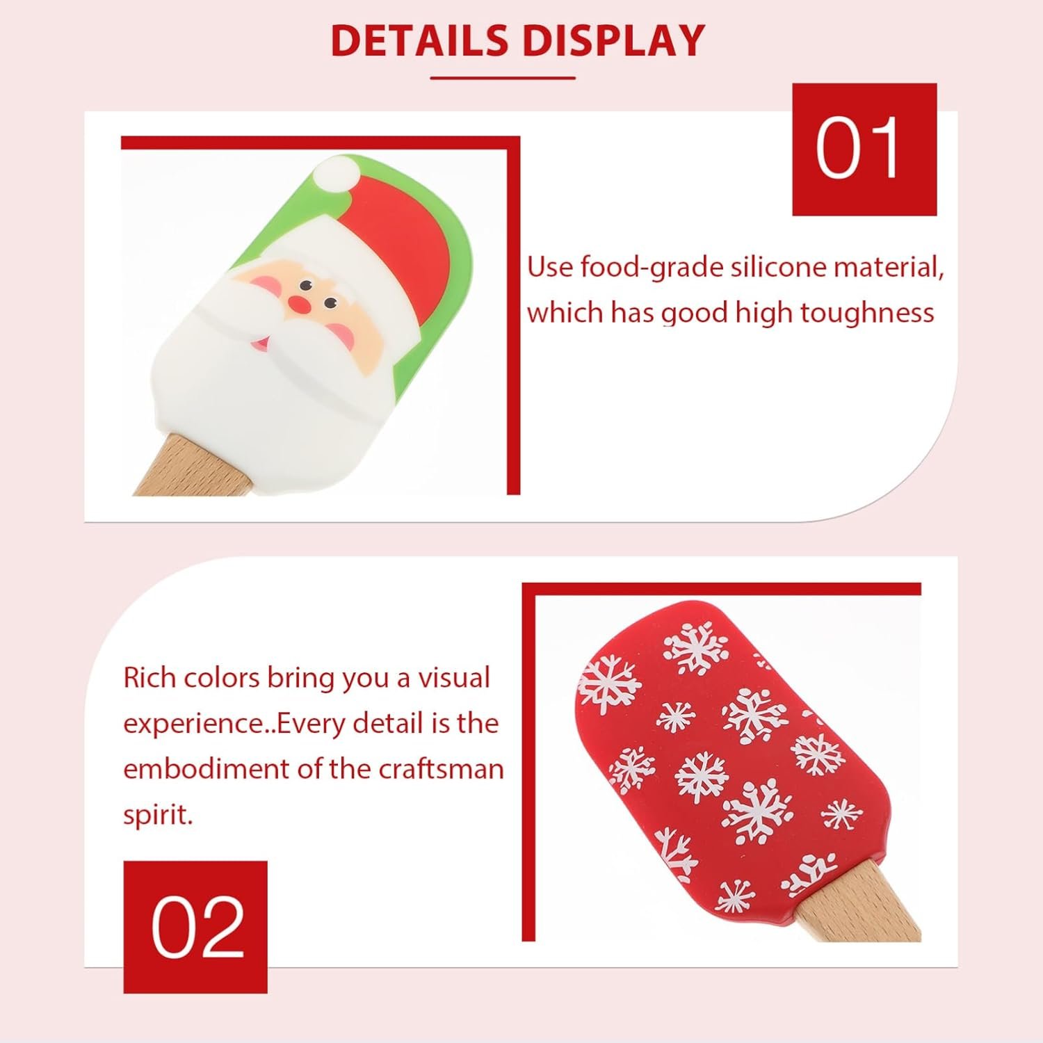 Tofficu 8pcs Christmas Silicone Spatula with Wooden Handle, Christmas Baking Supplies for Kitchen Mixing Baking Cooking (assorted Color) - Image 5
