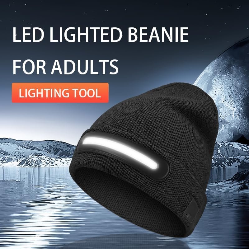 LED Lighted Beanie with Light, Unisex Warm Knitted Black Winter Hat, USB Rechargeable Headlamp Cap for Outdoors, Tech Gift for Men Dad Father Him - Image 4