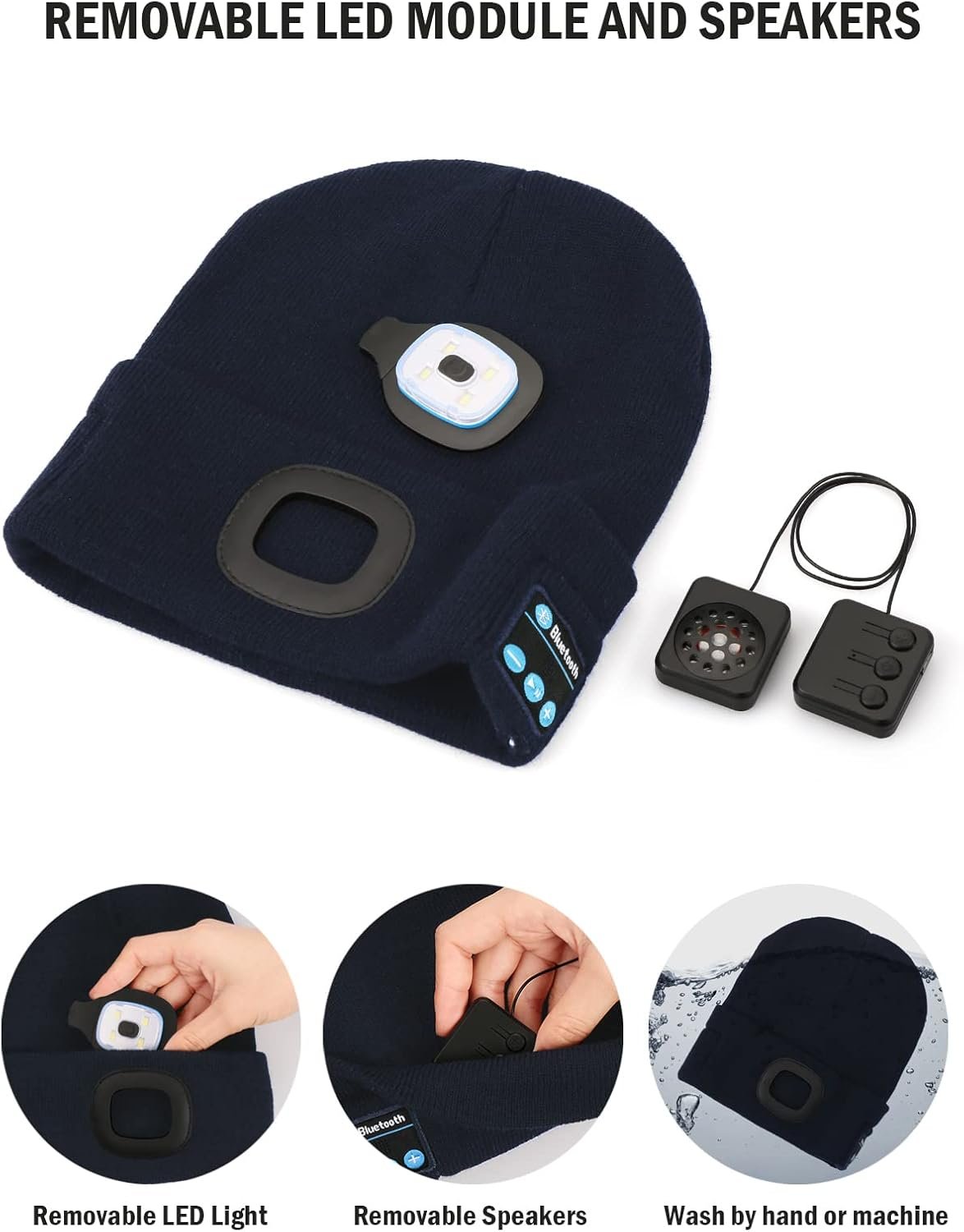 Wmcaps Bluetooth Beanie with a Light, Unisex USB Rechargeable 4 LED Fashlight Hat with Cordless Headphones, Unique Christmas Birthday Gifts for Men Him Husband Teen - Image 3