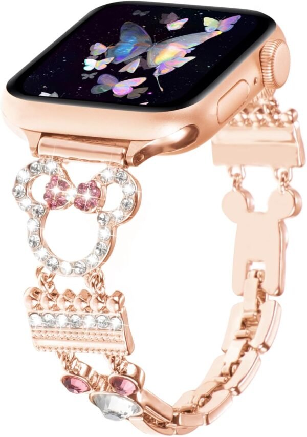 Bling Bracelet Band Compatible with Apple Watch Bands for Women 46mm 40mm 41mm 38mm 44mm 45mm 42mm 49mm, Cute Cartoon Dressy Jewelry Charm Metal Strap for iWatch Ultra 2 Series 10/9/8/7/6/5/4/3/2/1/SE - Image 2
