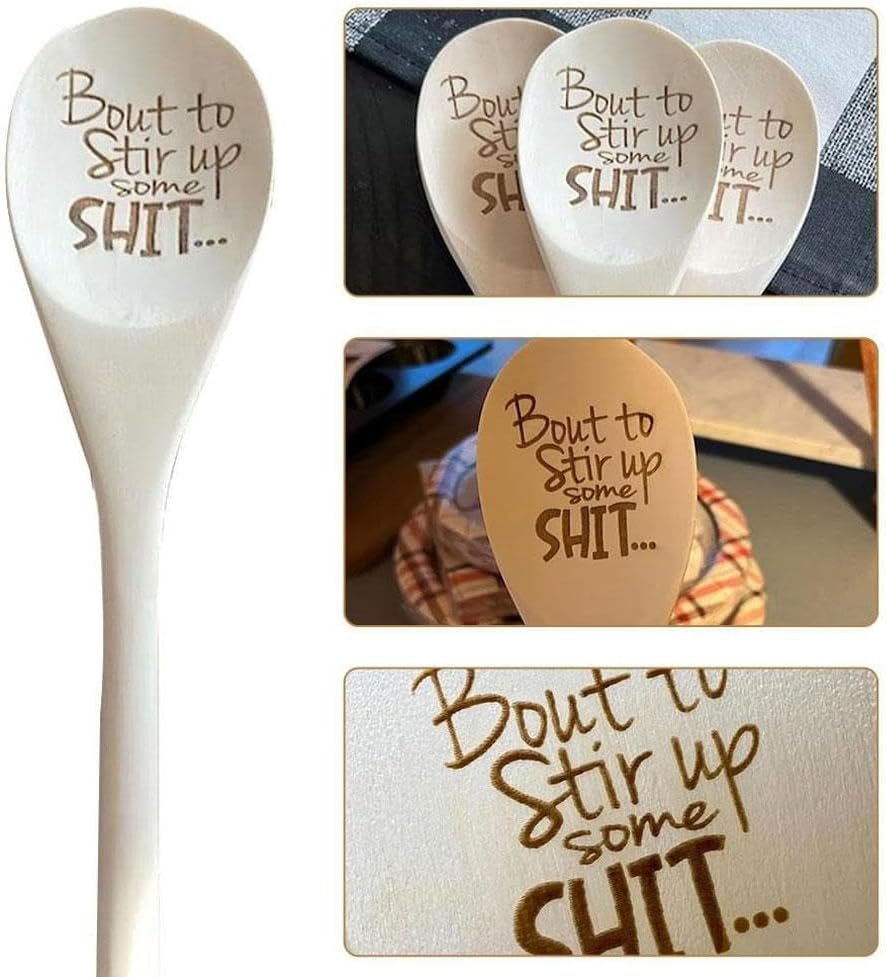 1 Pcs Christmas Gift Funny Spoons, Bout to Stir Up Some Shit Funny Wooden Spoons,Funny Wooden Spoons,Christmas Holiday Prank Gag Gift - Image 3