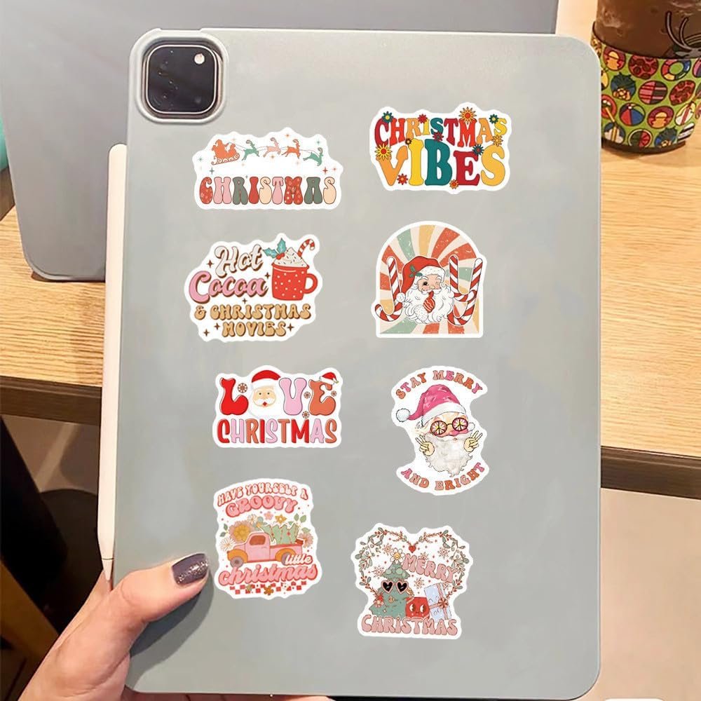 100PCS Christmas Aesthetics Stickers,Groovy Boho Hippie Cute Christmas Gifts for Kid Teens,Adults,Christmas Party,Waterproof Vinyl Stickers for Water Bottle,Laptop,Phone,Cup,Bumper,Skateboard,Luggage - Image 6