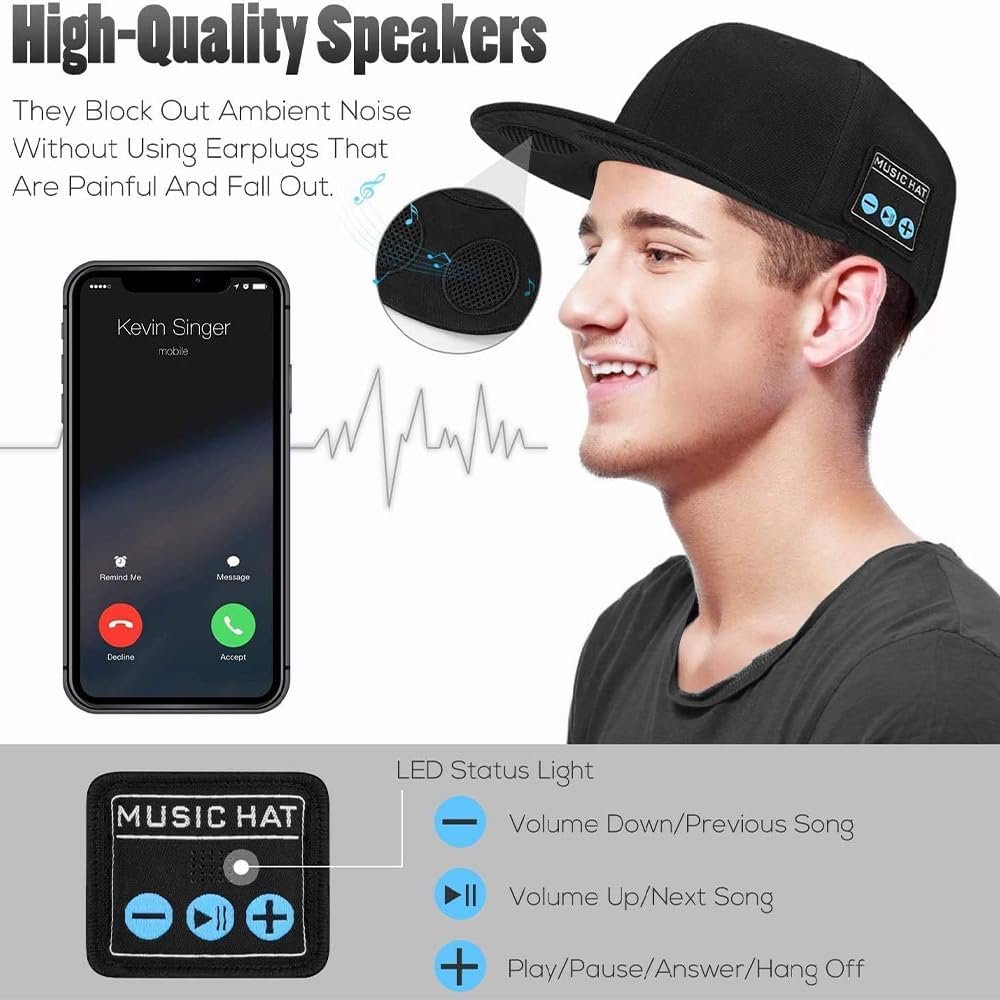 EDYELL 2 Pack Bluetooth Speaker Hats Adjustable Music Hats Bluetooth Cap for Outdoor Sports Baseball Cap for Men Women Gifts - Image 4