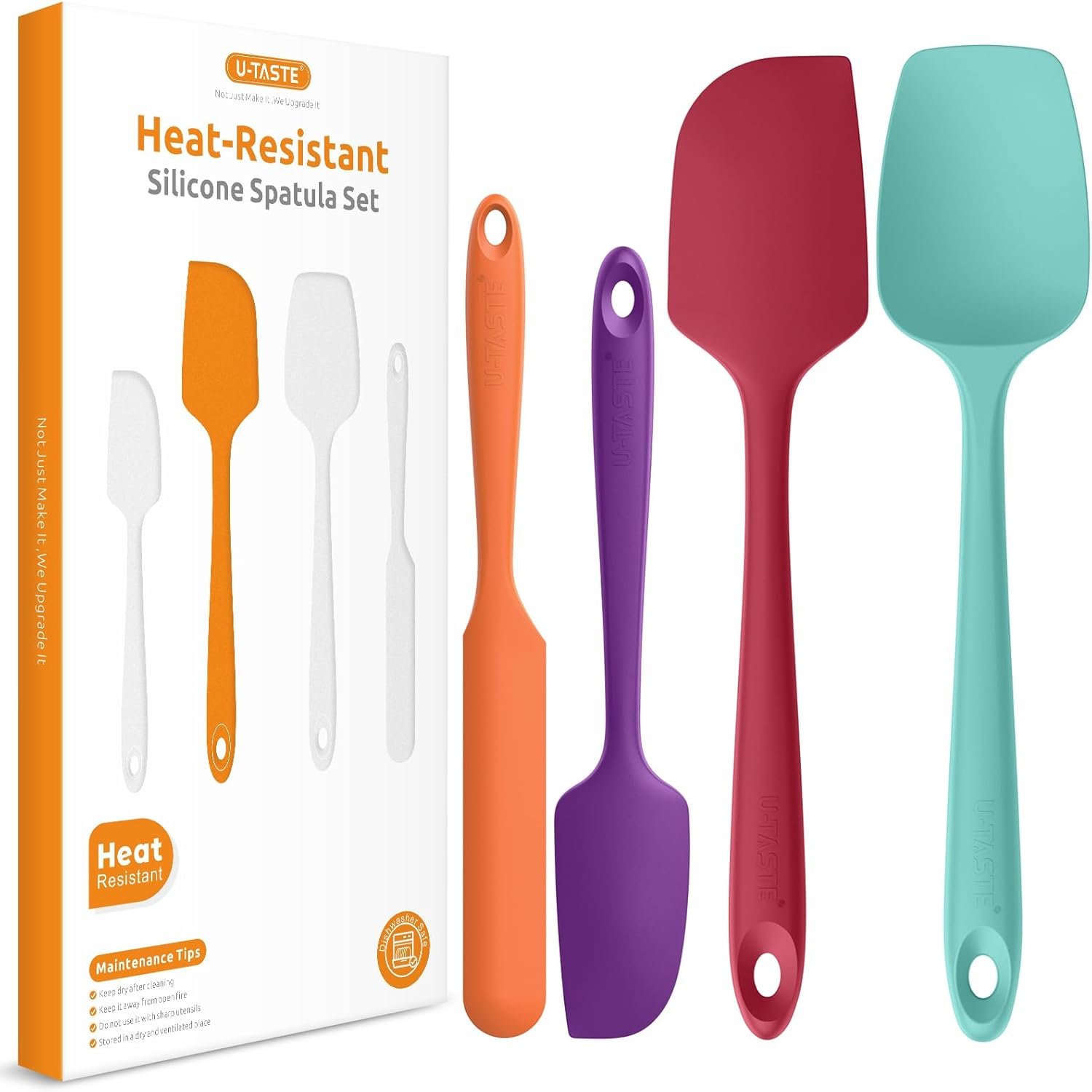 600ºF Heat Resistant Silicone Spatulas: U-Taste Upgraded Flexible Food Grade Silicon Baking Scraper, Food Grade Rubber Kitchen Cooking Mixing Utensils for Nonstick Cookware Set of 4 (Multicolors) - Image 2
