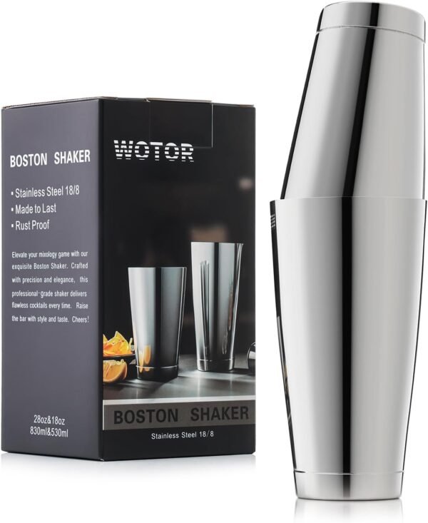 Boston Cocktail Shaker Set, 18 oz & 28 oz Stainless Steel Weighted Shaker Tins, Metal Martini Shaker Drink Mixer for Bartending, professional Bar Tools for Bartender （Sliver） - Image 2