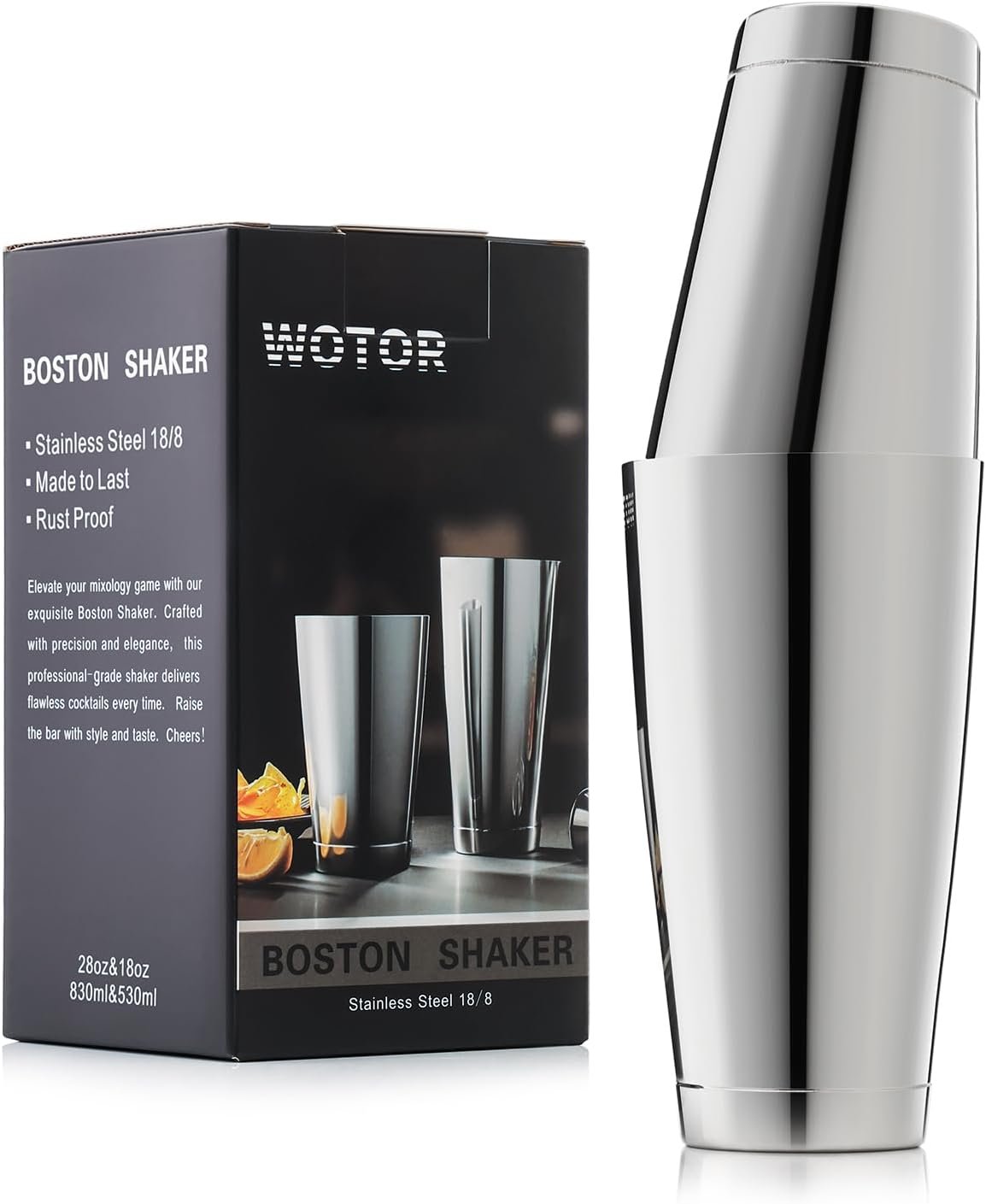 Boston Cocktail Shaker Set, 18 oz & 28 oz Stainless Steel Weighted Shaker Tins, Metal Martini Shaker Drink Mixer for Bartending, professional Bar Tools for Bartender (Sliver) - Image 2
