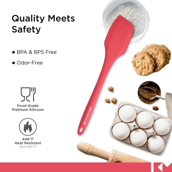 Kitchen Mama Silicone Spatula: Platinum Heat-Resistant Silicone For Cooking & Flipping, Flexible & Beveled Edge, One Piece Spatula For Scraping & Mixing, Dishwasher-Safe Baking Spatula (Red) - Image 3