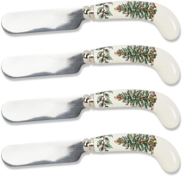 Spode Christmas Tree Cheese Spreaders (Set of 4) - 4.75" Stainless Steel Butter Knife with Porcelain Handle for Jam, Pastry, Butter Knife - Holiday Silverware & Festive Kitchen Cutlery - Image 2