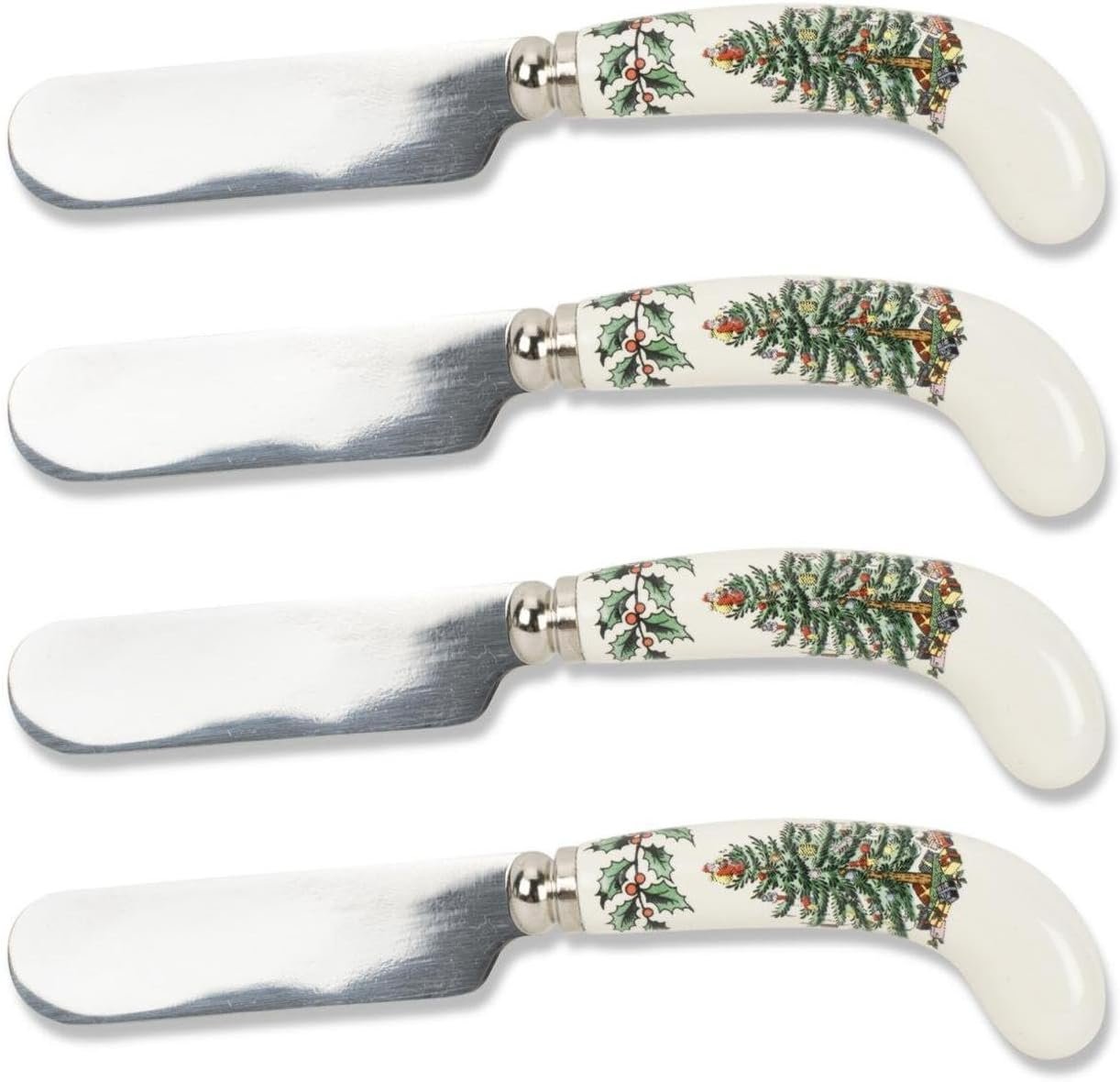 Spode Christmas Tree Cheese Spreaders (Set of 4) - 4.75" Stainless Steel Butter Knife with Porcelain Handle for Jam, Pastry, Butter Knife - Holiday Silverware & Festive Kitchen Cutlery - Image 2