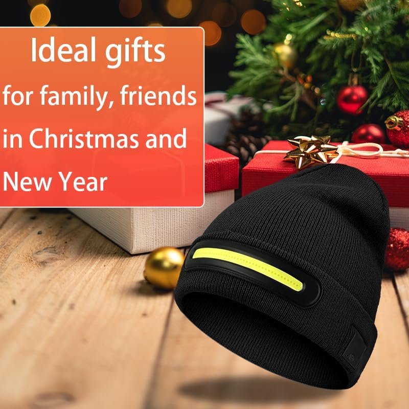 LED Lighted Beanie with Light, Unisex Warm Knitted Black Winter Hat, USB Rechargeable Headlamp Cap for Outdoors, Tech Gift for Men Dad Father Him - Image 8