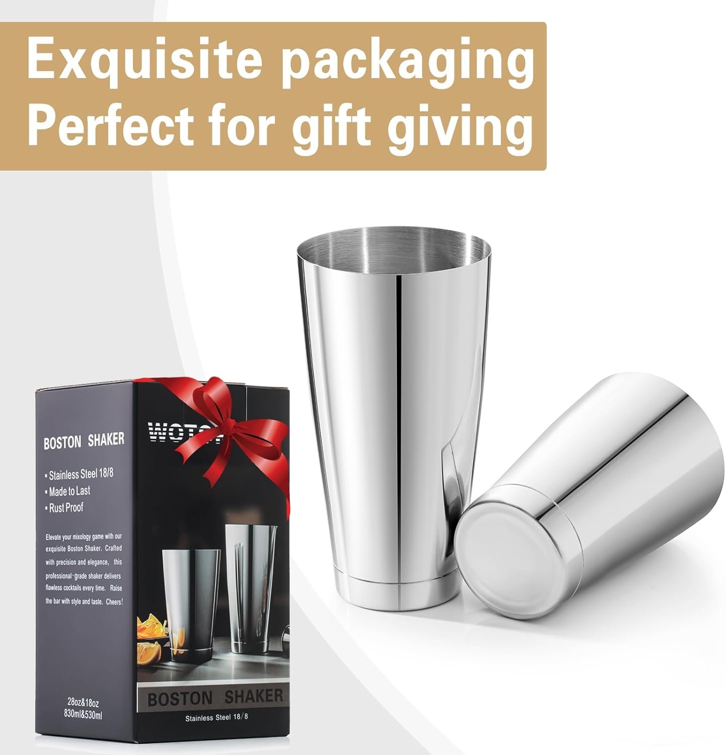 Boston Cocktail Shaker Set, 18 oz & 28 oz Stainless Steel Weighted Shaker Tins, Metal Martini Shaker Drink Mixer for Bartending, professional Bar Tools for Bartender (Sliver) - Image 9