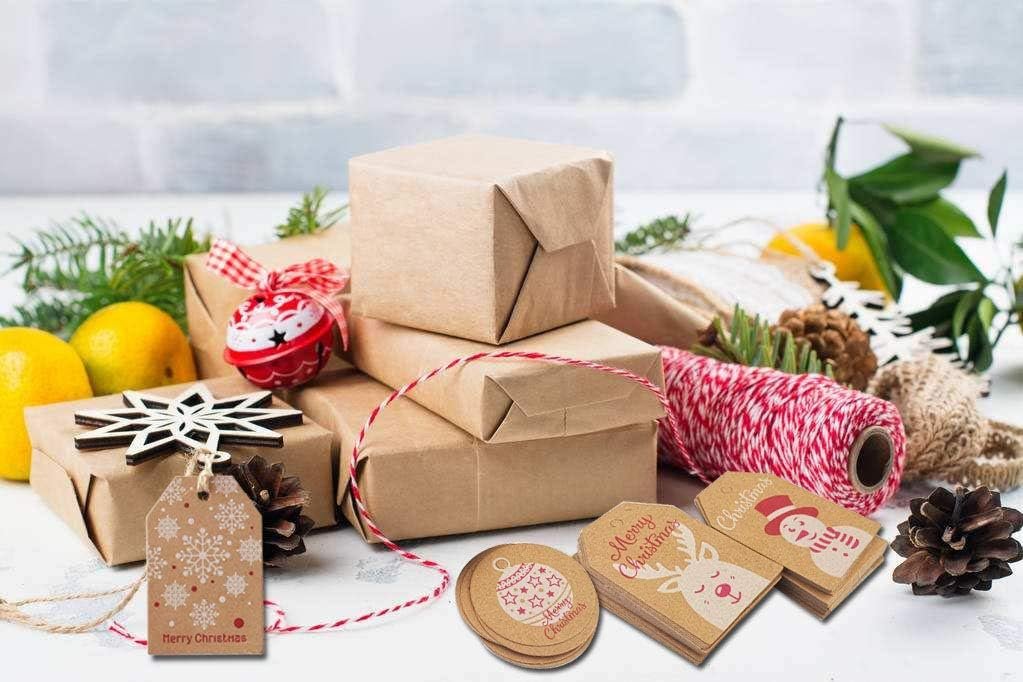 100 Pack Brown Kraft Paper Christmas Gift Tags, Xmas Brown Kraft Gift Tags with Jute Twine Baker Twine for DIY Xmas Holiday Present Wrap Stamp and Label Package Name Card - Image 7
