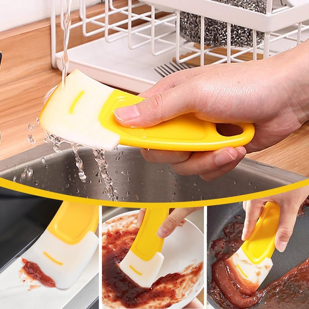 Kitchen Food Grade Silicone Spatula, 2024 New Multifunctional Scraper Spoon, Food Grade Silicone Scraper Set, Scratch Resistant Heat Resistant Rubber Scraper, Kitchen Cleaning Scraper Tool (Yellow) - Image 5