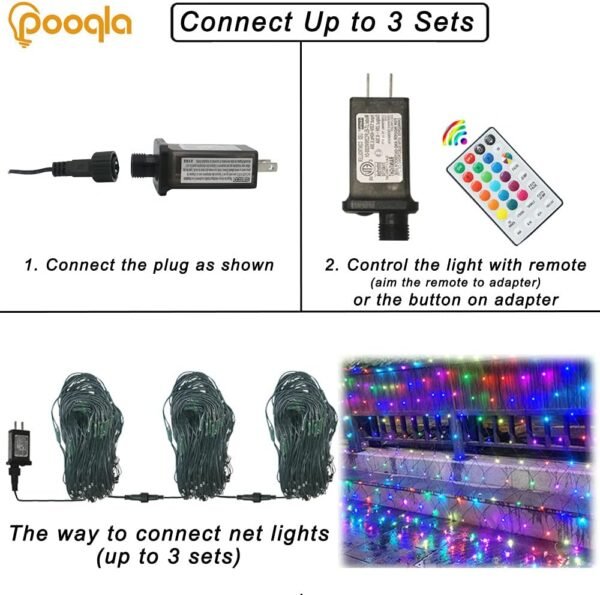 RGB Net Lights, Color Changing Outdoor LED Christmas Mesh Lights, 9.8ft x 6.6ft 204 LED Net Light Halloween Decorations, Connectable Plug in Waterproof Tree Christmas Light Bushes Wedding Garden Decor - Image 6