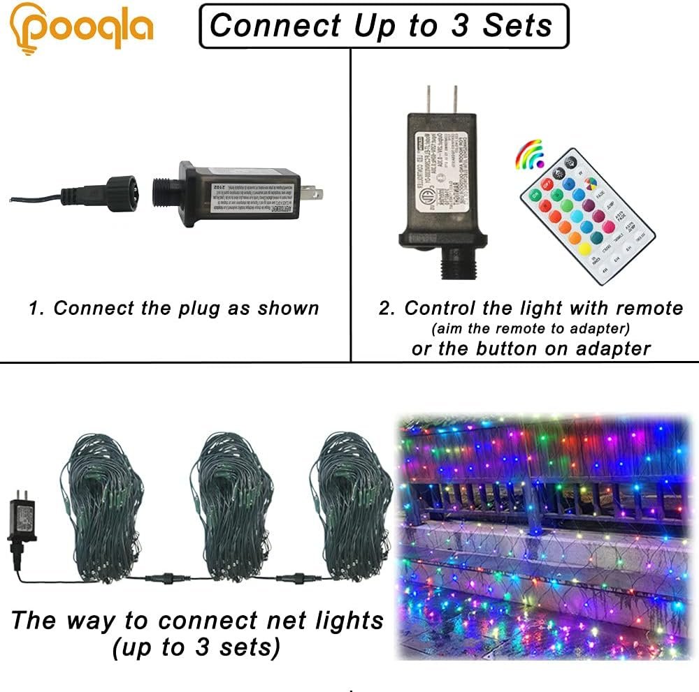 RGB Net Lights, Color Changing Outdoor LED Christmas Mesh Lights, 9.8ft x 6.6ft 204 LED Net Light Halloween Decorations, Connectable Plug in Waterproof Tree Christmas Light Bushes Wedding Garden Decor - Image 6