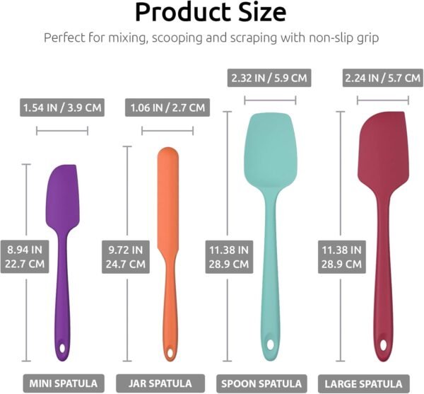 600ºF Heat Resistant Silicone Spatulas: U-Taste Upgraded Flexible Food Grade Silicon Baking Scraper, Food Grade Rubber Kitchen Cooking Mixing Utensils for Nonstick Cookware Set of 4 (Multicolors) - Image 3