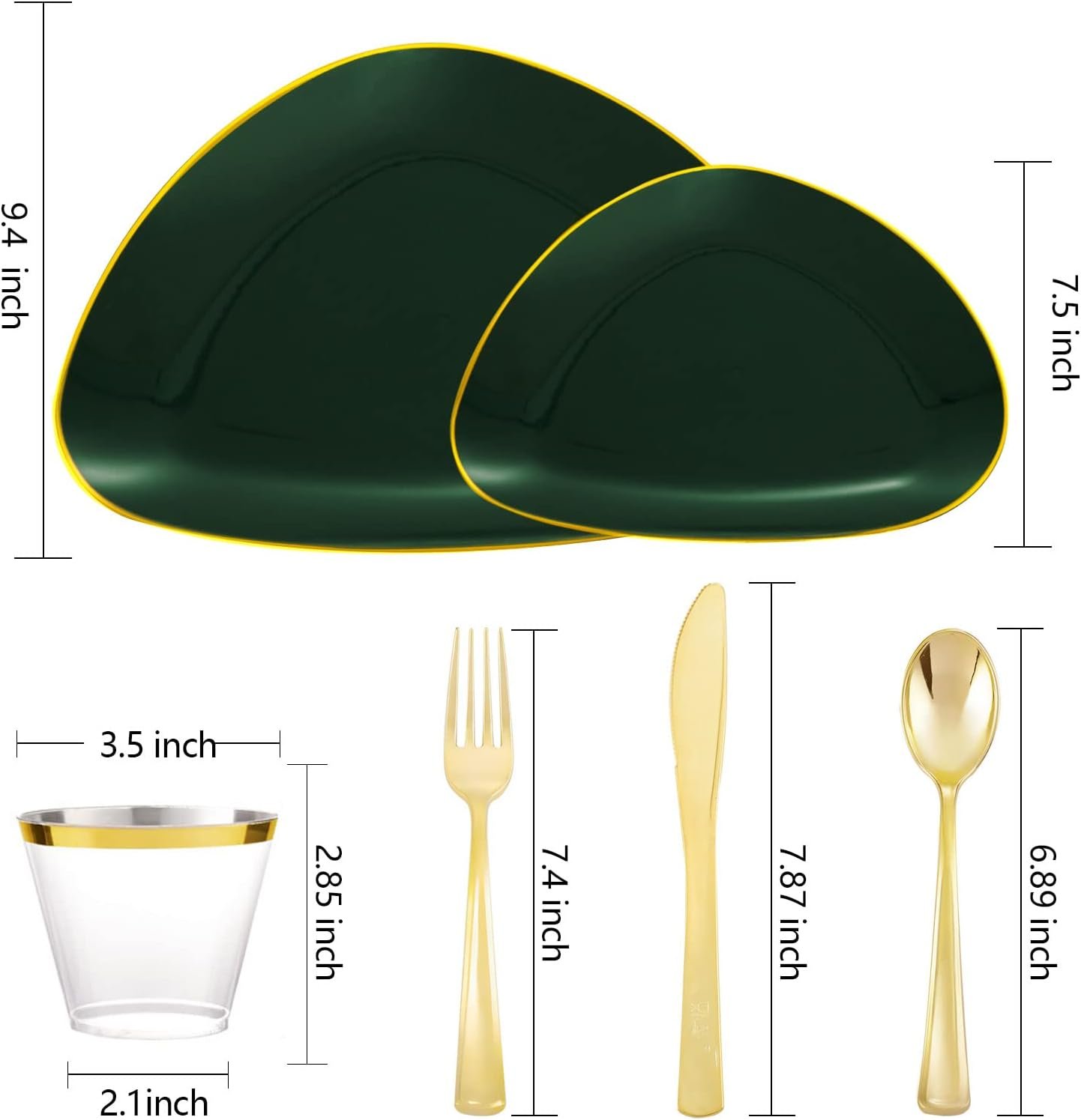 DaYammi 180Pcs Christmas Green Plastic Plates, Green Gold Disposable Plates with Gold Tableware Gold Dinnerware Set Include: 30 Dinner Plates 30 Dessert Plates 90 Gold Cutlery 30 Cups for Party - Image 8