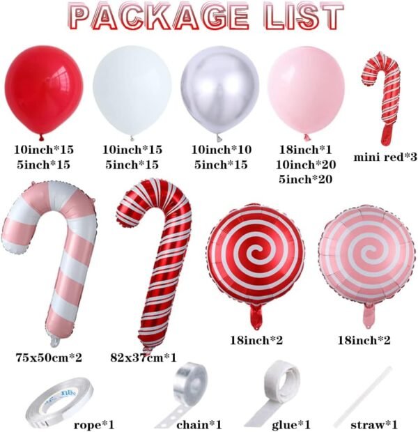 140Pcs Christmas Balloon Garland Arch Kit - Red Pink Candy Cane Balloons Sweet Lollipop Foil Balloon for Christmas New Year Birthday Xmas Holiday Party Decorations - Image 3