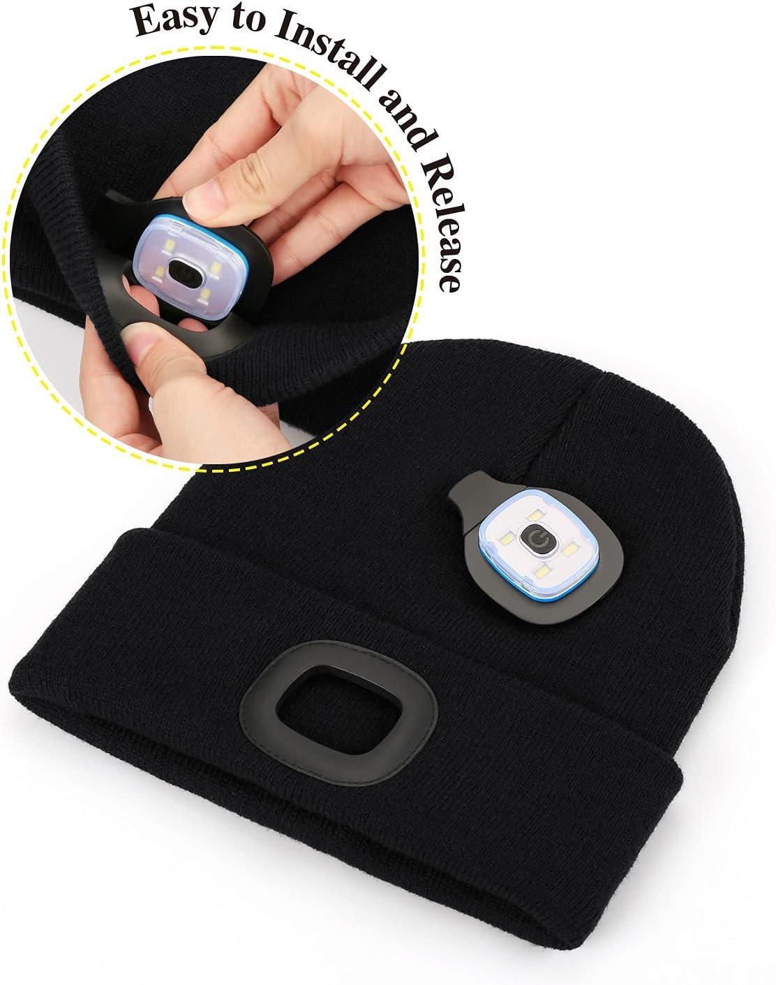 MELASA Unisex Hat with Light, USB Rechargeable Hands Free Headlamp LED Beanie, Winter Gifts for Men Dad Father Husband Him - Image 5