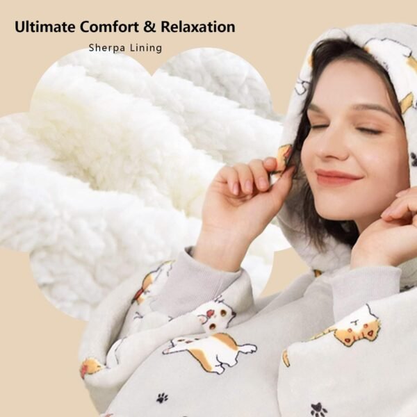 KFUBUO Wearable Blanket Hoodie for Adults Sherpa All Patterns Cat Oversized Sweatshirt Blanket with Pockets for Women - Image 8