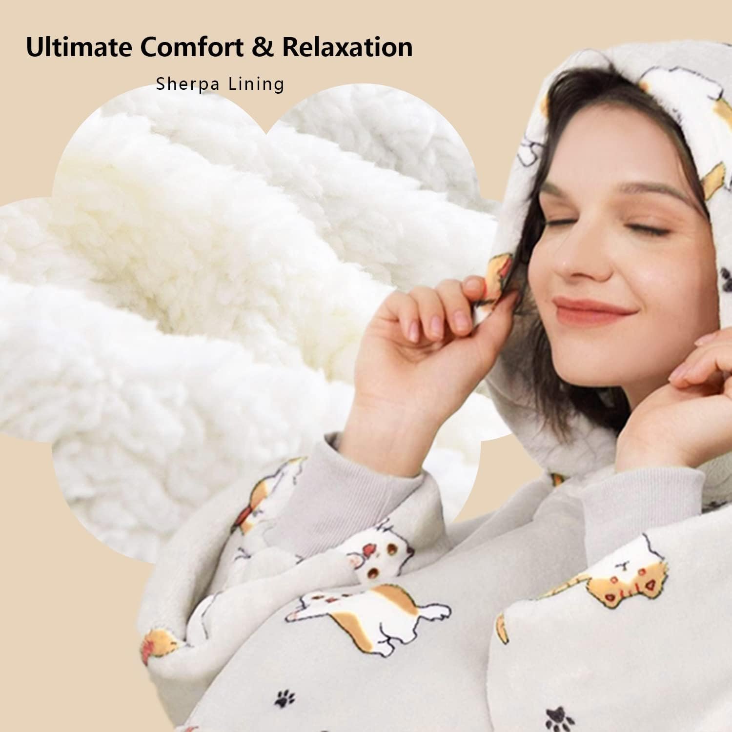 KFUBUO Wearable Blanket Hoodie for Adults Sherpa All Patterns Cat Oversized Sweatshirt Blanket with Pockets for Women - Image 8