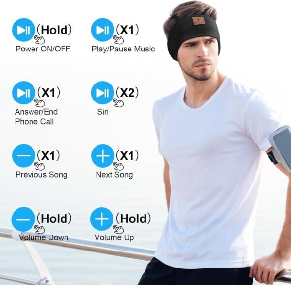 2-Pack Sleep Headphones Bluetooth Headband, 2024 New Headband Headphones with Ultra-Thin Speakers, Band Headphones for Side Sleepers, Running, Insomniac, Travel, Meditation（Black&Grey） - Image 7