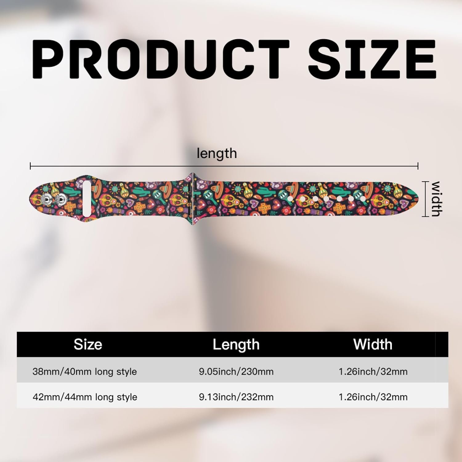 Dia De Los Muertos Day Of The Dead Mexican Watch Bands Compatible with Apple Watch Band 38mm 40mm 41mm 42mm 44mm 45mm 49mm for Women Men, Soft Sport Strap Silicone Replacement Wristband for iWatch - Image 5