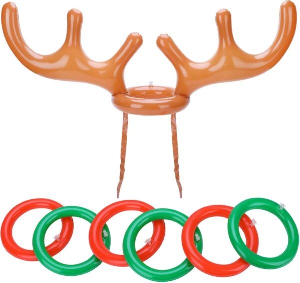 Christmas Party Games Reindeer Ring Toss Set(2Pack), Konsait Inflatable Reindeer Antler Ring Toss Game for Kids Children for Xmas Party Reindeer Games Christmas Party Games Favors Supplies - Image 7