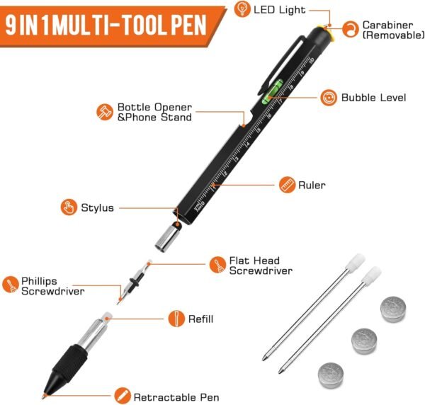 Gifts for Men, Stocking Stuffers for Adults Men, Fathers Day Dad Gifts from Daughter Son Wife, 9 in 1 Multitool Pen, Tools Gadgets for Men, Birthday Christmas White Elephant Gifts for Grandpa Husband - Image 3
