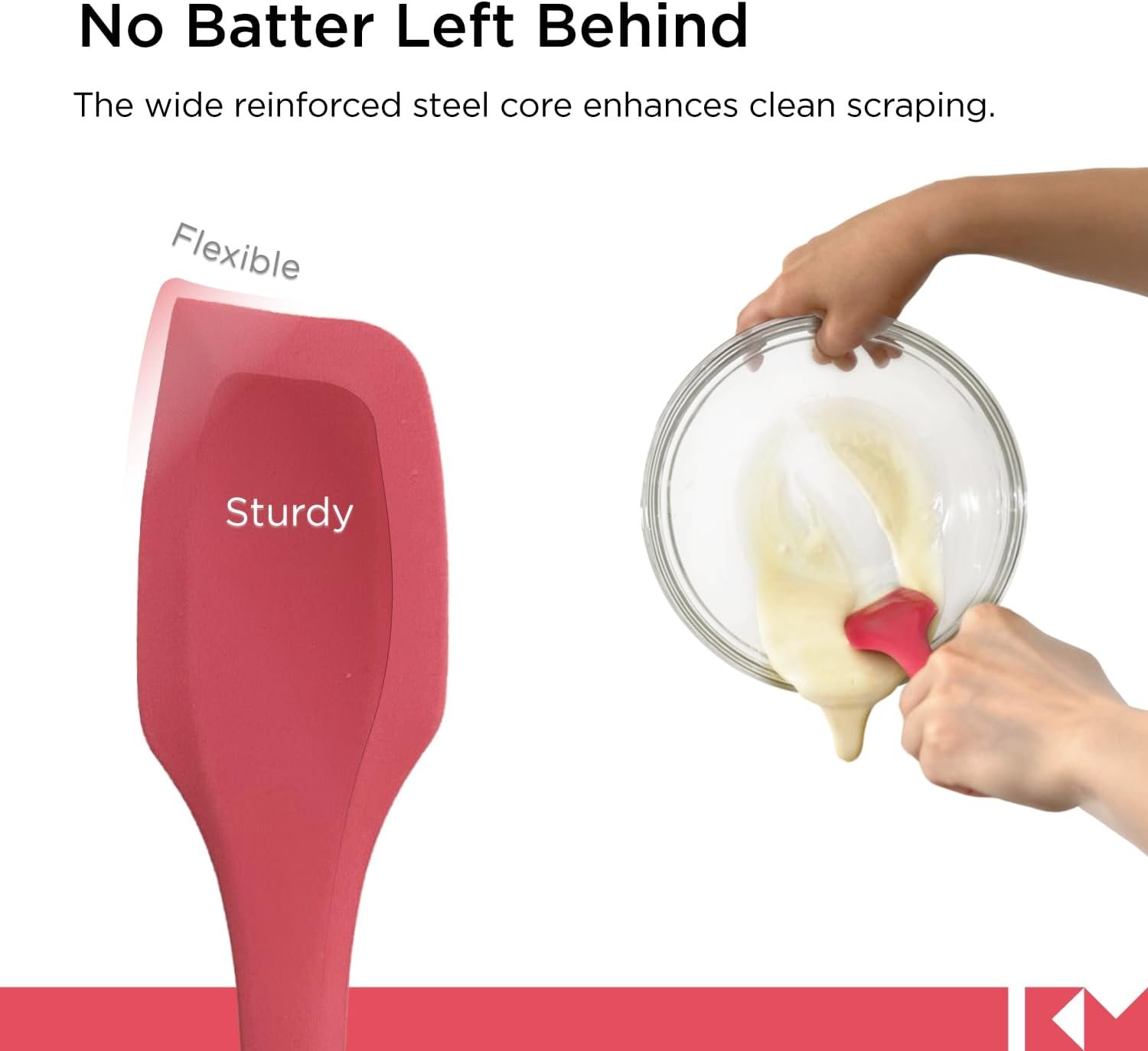 Kitchen Mama Silicone Spatula: Platinum Heat-Resistant Silicone For Cooking & Flipping, Flexible & Beveled Edge, One Piece Spatula For Scraping & Mixing, Dishwasher-Safe Baking Spatula (Red) - Image 5